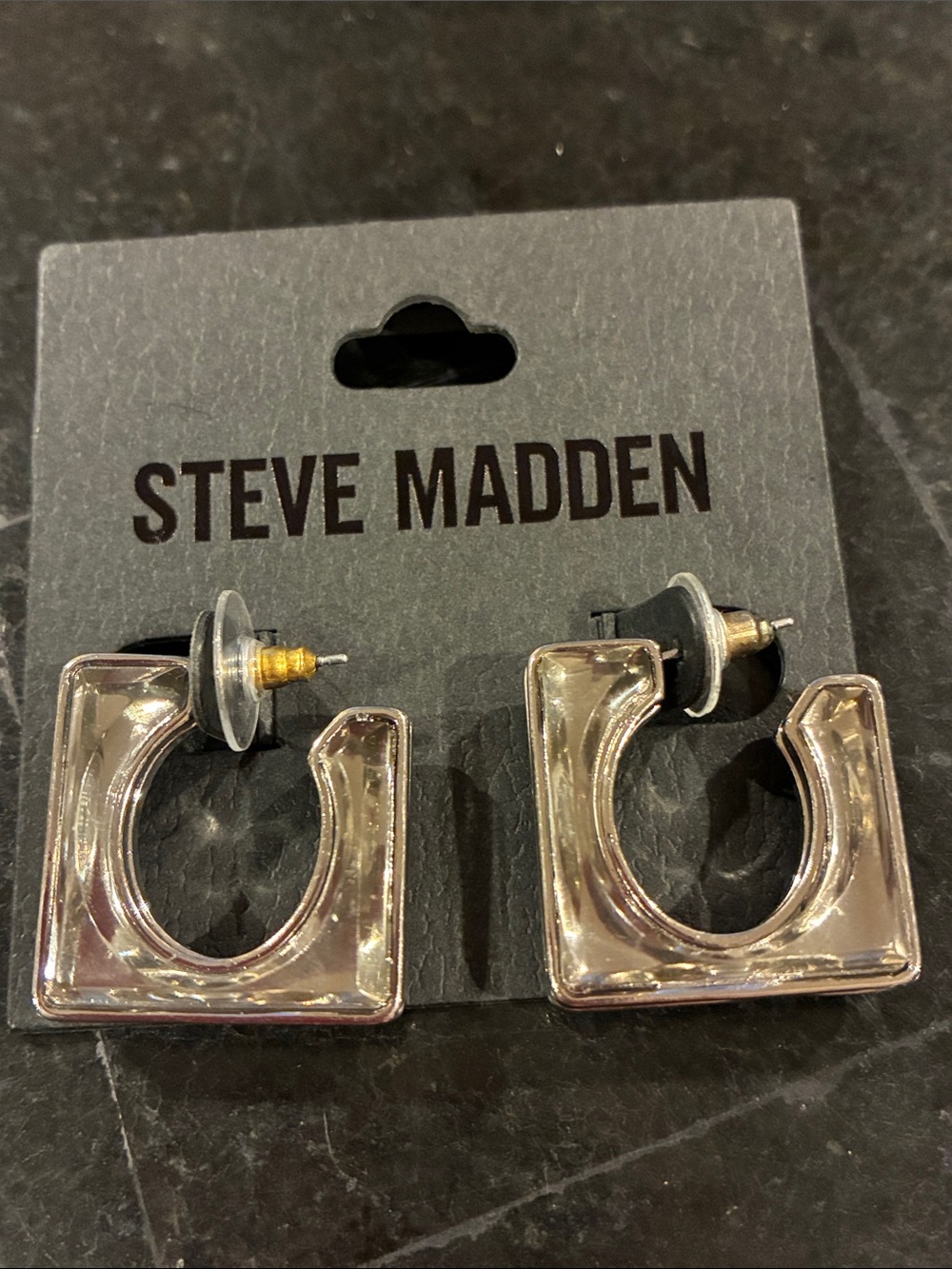 Steve Madden Silver-Tone Square Hoop Stud Earrings